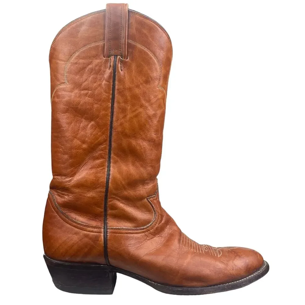 Vintage 60's Tony Lama Black Gold Label Brown Cowboy Boots Size US 9.5 D